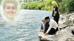 Unggahan instagram Ridwan Kamil saat berpamitan di sungai Aare, Bern, Swiss, untuk kembali ke tanah air saat upaya pencarian jenazah putranya, Emmeril Kahn. Ridwan Kamil didampingi sang istri Atalya dan seorang putrinya. (ISTIMEWA/INSTAGRAM)