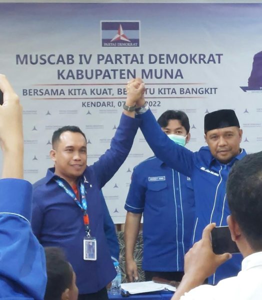 Musyawarah Cabang (Muscab) DPC Partai Demokrat Kabupaten Muna. Hasilnya, Cahwan 9 suara dan Awal Jaya Bolombo 7 suara. (Foto: Anuardin)