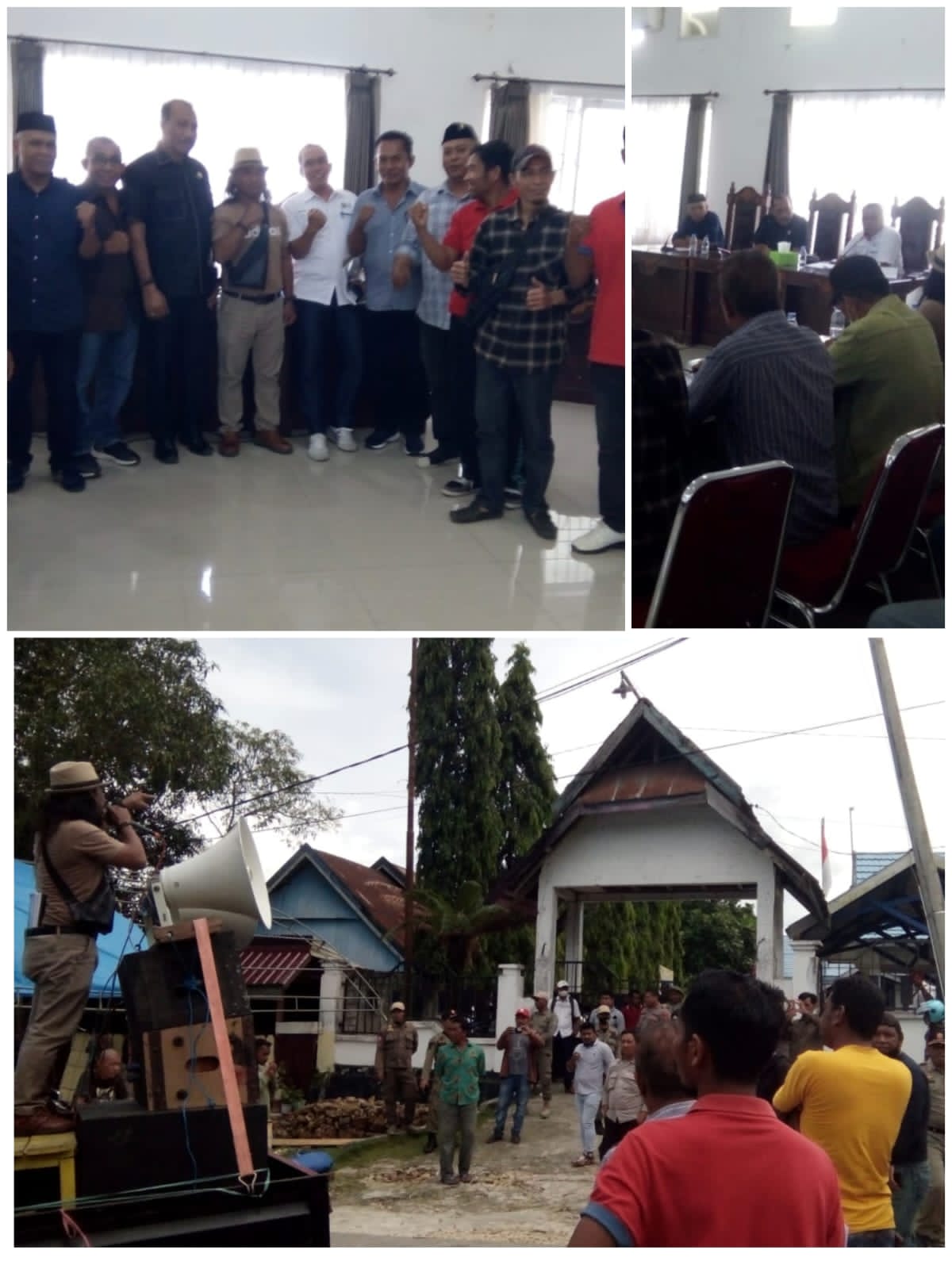 MENOLAK : Massa dari Forum Masyarakat Desa saat menggelar unjuk rasa di Kantor DPRD Muna dan Kantor DPMD Muna. (Foto:Anuardin).